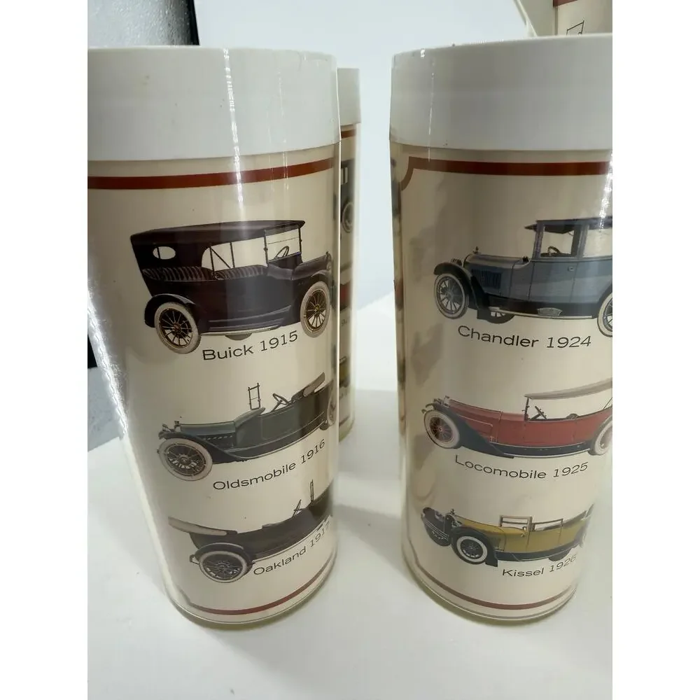 Thermo-Serv West Bend Vintage Automobile Drink Set Ice Bucket 8 Tumblers 6.5